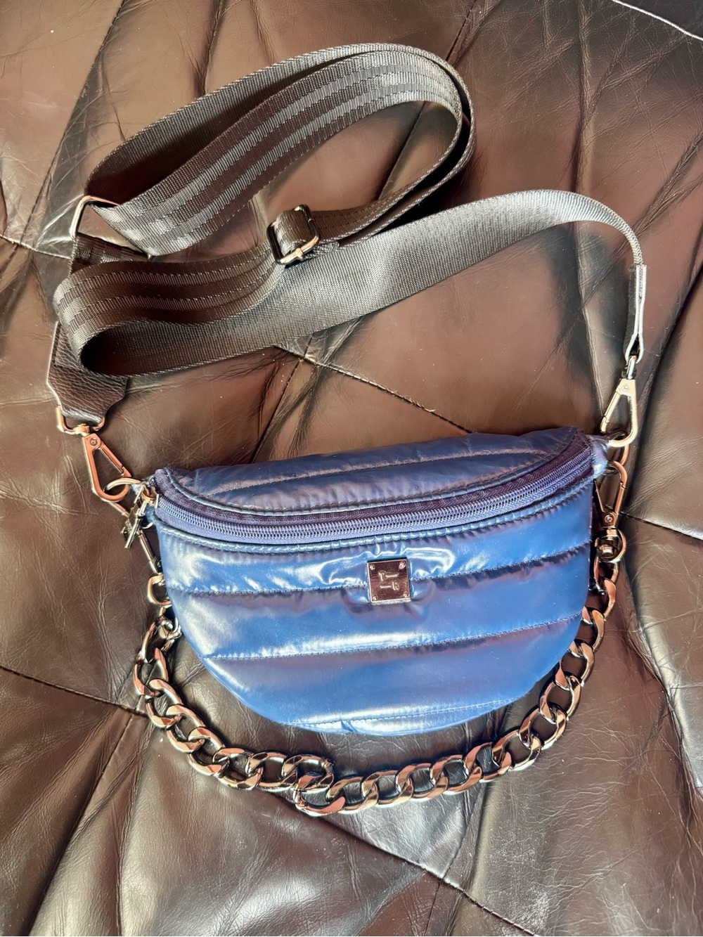 Quilted Navy Crossbody Belt Bag